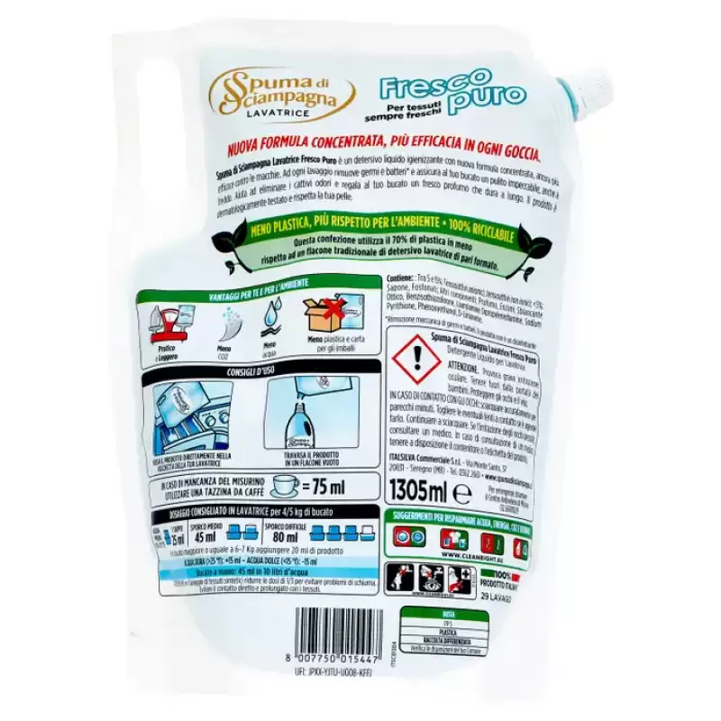 Spuma di Sciampagna Detergent lichid Automat Rezerva Bianco Fresco 1305 ml 29 spalari Bax 8 buc.